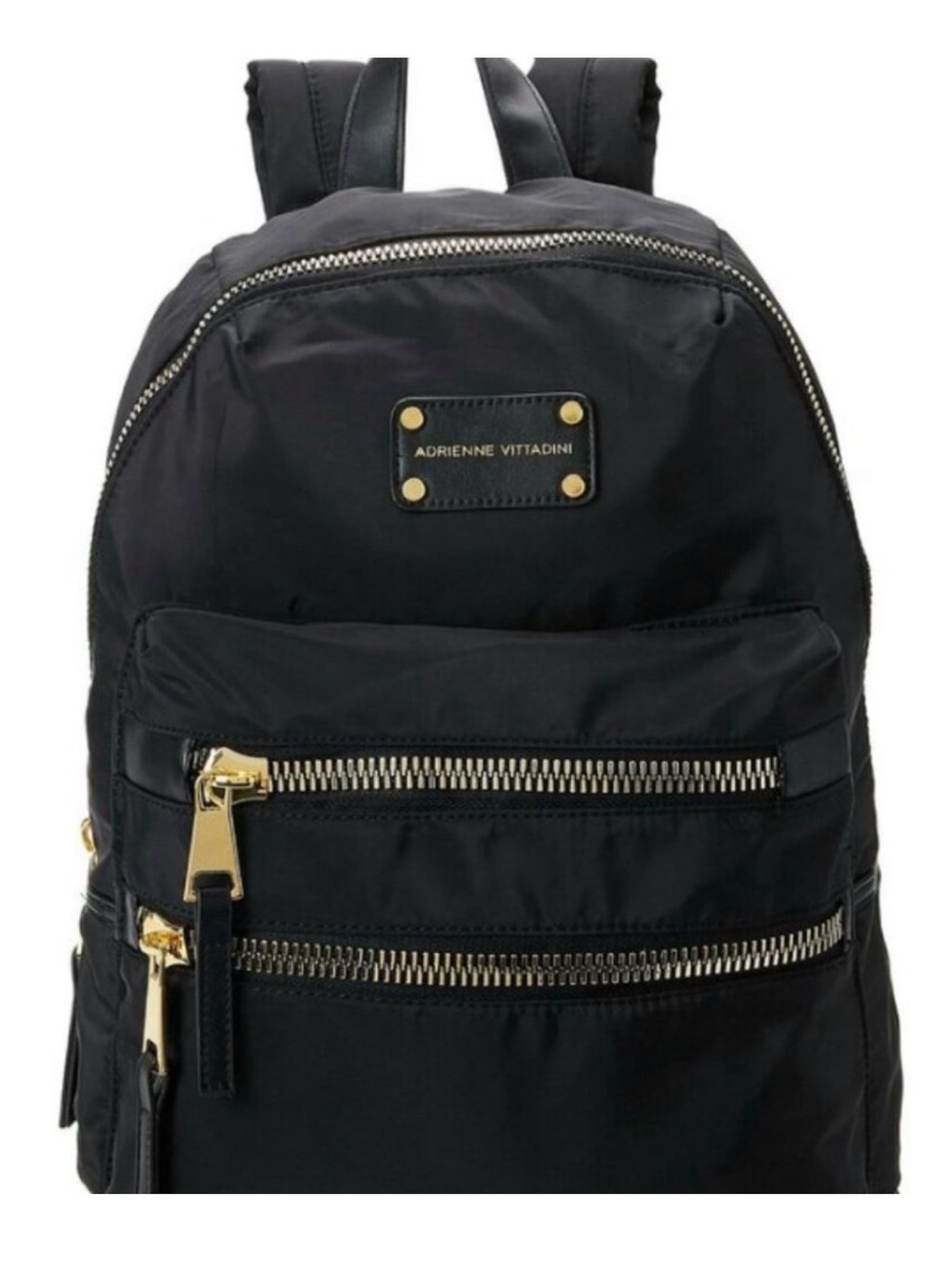 Adrienne Vittadini Black Nylon Backpack with Gold Accents